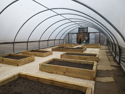 Photo of the inside of the newly-built allotment on the grounds of Horsmonden Primary Academy.