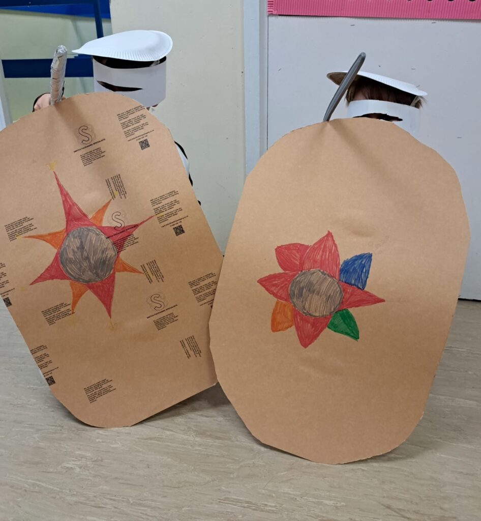 Two Roman shields made by Year 4 students.