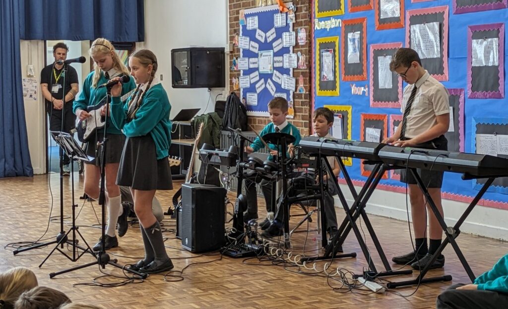 Students playing in a band