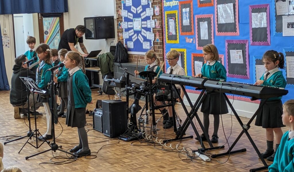 Students playing in a band