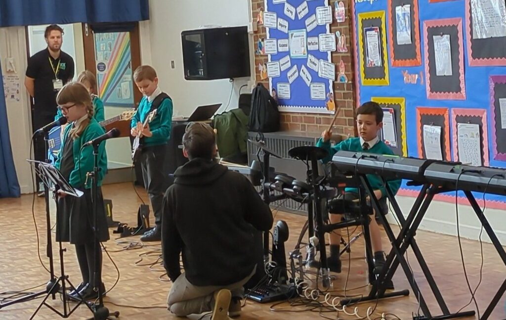 Students playing in a band