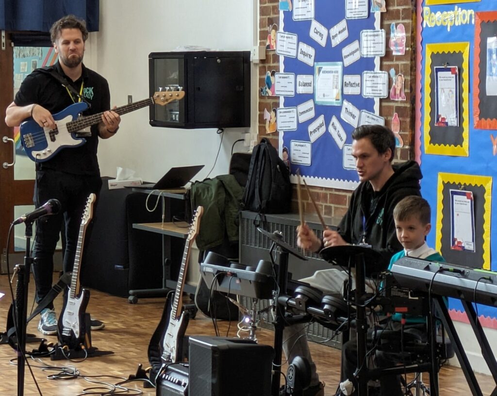 Students playing in a band