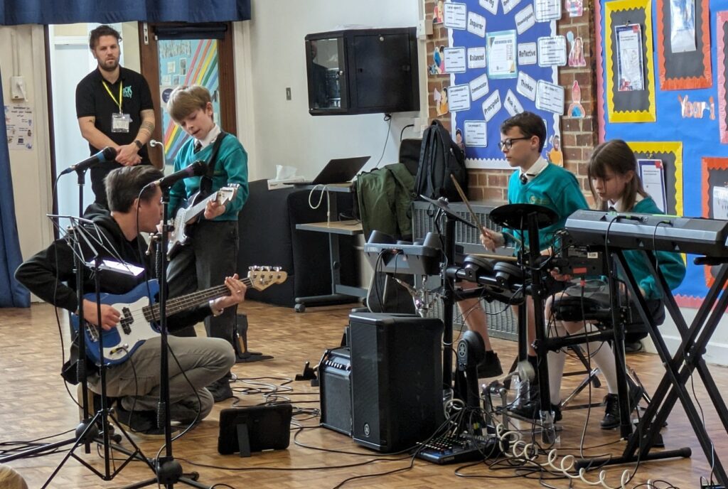 Students playing in a band